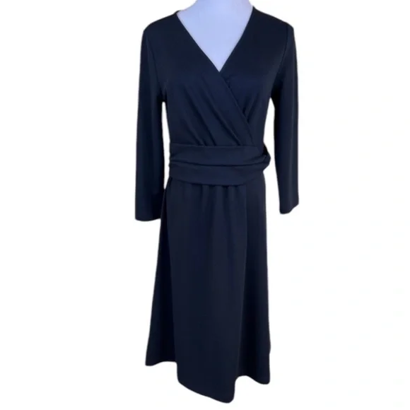 lands end fit flare dress New Lands End Blue Black Velvet Flocked Floral Fit Flare Ponte Knit Mi –  The Warehouse Liquidation